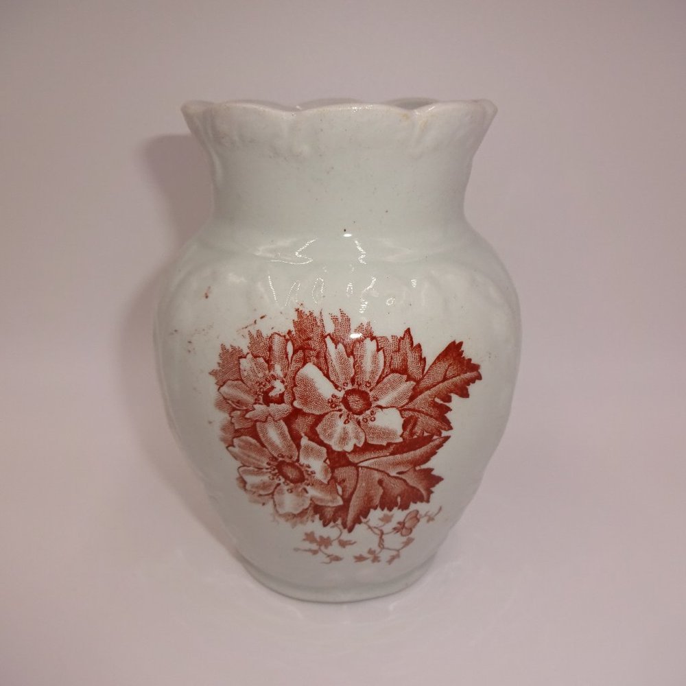 Vintage White Brown Royal England Vase Flowers Floral 5" Marked
